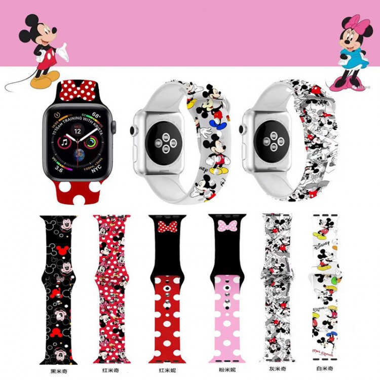 グッチ アップルウォッチ 8/7バンド 耐久性 シリコン ディズニー コラボ Gucci Apple Watch se2/6交換ベルト かわいいミッキマウス柄 ハイブランドapple watch 5/4/3/2/1バンド 痛くない 黄変防止 ファッション 男女愛用