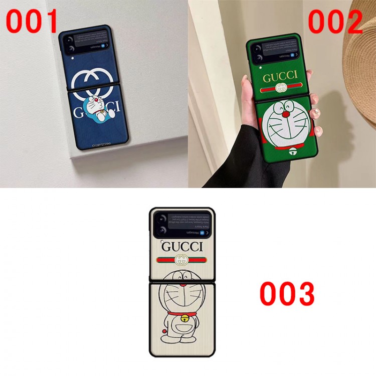 グッチ GALAXY Z FLIP4 5Gスマホケース かわいい ドラえもん コラボ Gucci ギャラクシーz flip3カバー 個性 ファッション Galaxy z flipケースカバー 全面保護 キズ防止 流行り オシャレ 男子 レディース 軽量