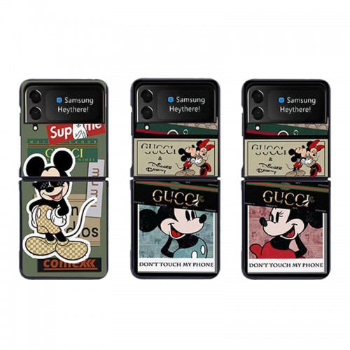 グッチ Disney ギャラクシー Z Flip4スマホケース かわいい 漫画柄 ブランド Gucci Galaxy z flip3カバー 耐衝撃レザー Galaxy Z Flip4ケースカバー 着脱安い 軽量 Samsung ゼットフリップ3ケース 放熱性よい ファッション 人気 メンズ レディース