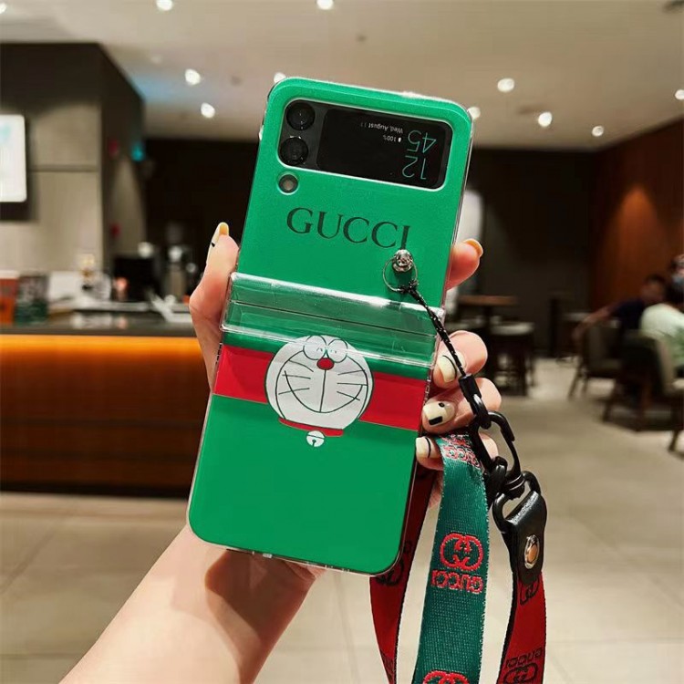 グッチブランドギャラクシーz flip4スマホカバースムーズ高級感Gucci ギャラクシー Z Flip 4ケースハイブランドハイブランドGalaxy z flip 5 4 3携帯ケースビジネス大人っぽい折りたたみケースネックストラップ付き