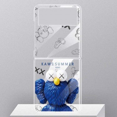 潮流ブランドKAWS 折り畳み式 Galaxy z flip3クリアカバー 落下保護 流行り カウズ サムスンZ Flip3ケース 韓国スタイル 可愛い 漫画柄 ギャラクシーz flip3カバー 軽量 放熱性よい  男女兼用 フィット