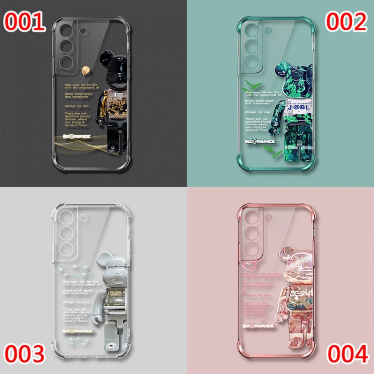  ベアブリック透明 Galaxy s22/s22+/s22ultraケース 高品質 黄変防止 bearbrick ブランド iphone13pro/13pro max/12proクリアカバー 四角保護 耐衝撃 ギャラクシーs21ultra/s20+/note20ケース 個性熊柄 フィット 男性 レディース