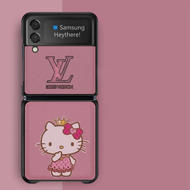 ルイヴィトン ブランド 折り畳み式 Galaxy Z Flip3 5Gスマホカバー 可愛い ピンク 少女感 LV コラボ ハローキティ ギャラクシーゼットフリップ3ケース キュート猫ちゃん 女の子愛用 galaxy zflip革カバー 耐衝撃 オシャレ 激安