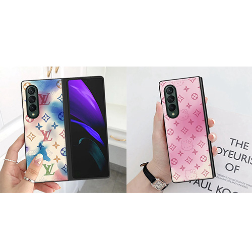 LV ブランド新作 GALAXY Z Fold3 折り畳み式ケース グラデーション 綺麗 ルイヴィトン＆hello kitty ギャラクシーゼットフォルダー3フルカバー 全面保護 傷防止 galaxy z fold3レザーケース 耐衝撃 かわいい 猫ちゃん