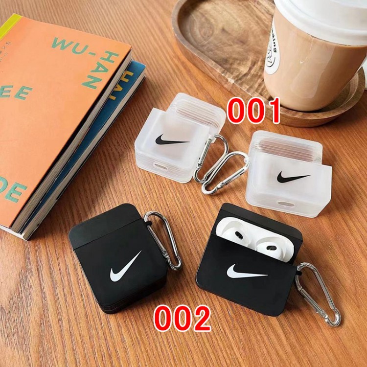 NIKE /ナイキ エアーポッズPRO2ケースカバー 半透明 マット調 ブランド AIRPODS PRO保護ケース 個性 シンプル airpods 2/1世代ケース 紛失防止 オシャレ 人気 黒白ペア