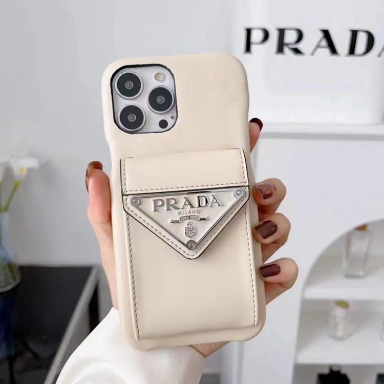 プラダ 皮革 iPhone14 pro maxケース ブランド 高級レザーカバー Prada アイフォン 14 pro plusスマホカバー 背面カードポケット付き iphone 13/13 pro/13 Pro maxケース 定番エナメルトライアングル iphone 12pro/12 Pro max/12ケース 上品 おしゃれ 高品質 メンズ レディース