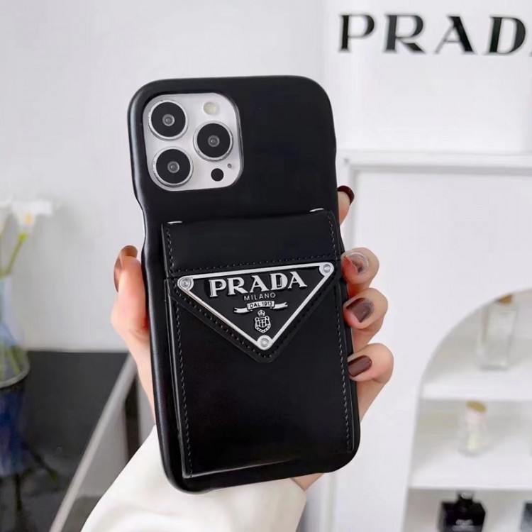 プラダ 皮革 iPhone14 pro maxケース ブランド 高級レザーカバー Prada アイフォン 14 pro plusスマホカバー 背面カードポケット付き iphone 13/13 pro/13 Pro maxケース 定番エナメルトライアングル iphone 12pro/12 Pro max/12ケース 上品 おしゃれ 高品質 メンズ レディース