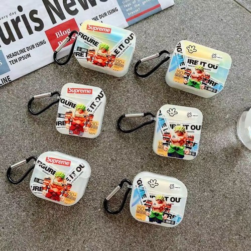 ブランド Supreme エアーポッズ Pro2 カバー 半透明 シュプリーム AIRPODS PRO保護ケース 個性漫画の柄 AirPods 3/2/1ケース 柔らかい 落下保護 エアーポッズ3イヤホンケース 流行り 人気 ファッション 男女