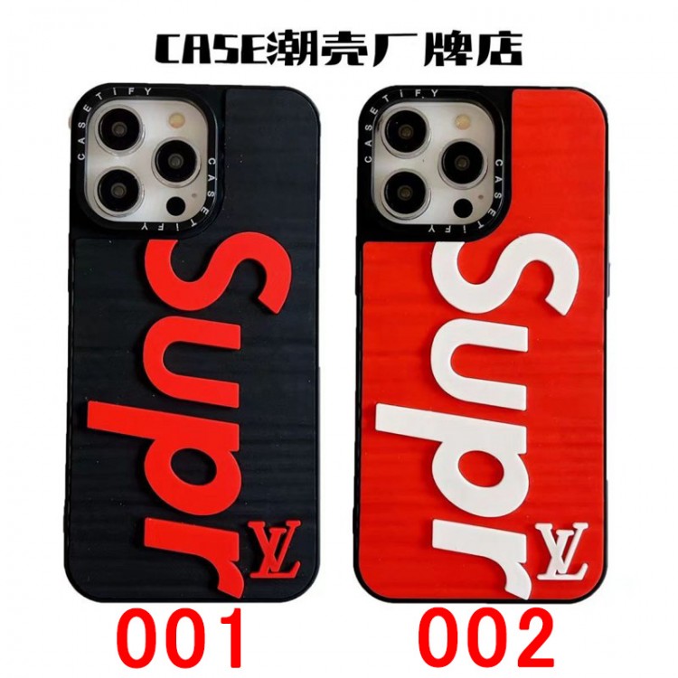 ブランド Supreme lv アイフォン15+/14pro携帯カバー 立体ロゴ シュプリーム iPhone14Pro maxスマホケース 指紋キズ防止 シンプル iPhone13pro max/13proケース  柔らか 衝撃吸収  iphone12mini/12/11ケース 個性 ファッション 男性