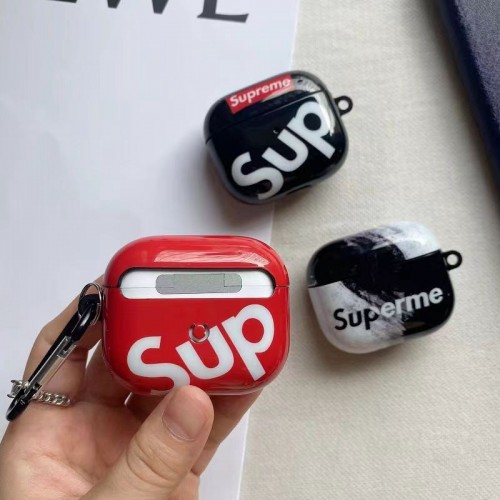 Supreme シュプリームブランドエアーポッズpro2保護ケースairpods proカバー 軽量 紛失防止ブランドairpods 3/プロカバーパロディブランド若者オシャレエアーポッズpro2/proケース耐衝撃