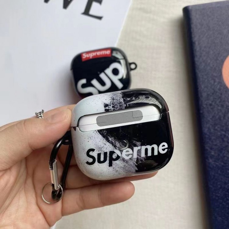 Supreme シュプリームブランドエアーポッズpro2保護ケースairpods proカバー 軽量 紛失防止ブランドairpods 3/プロカバーパロディブランド若者オシャレエアーポッズpro2/proケース耐衝撃