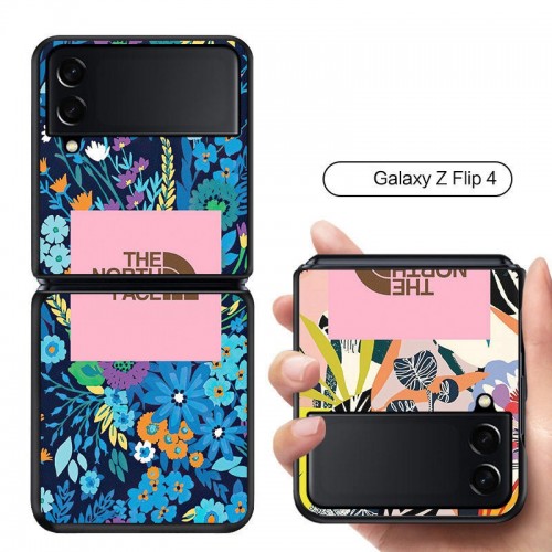 The North Face ギャラクシーz flip4フルカバー 鮮やか花柄 ザノースフェイス Galaxy Z Flip3ケーストレンド感 galaxy zflip革ケース 衝撃吸収 かわいい 軽量 スリム 激安