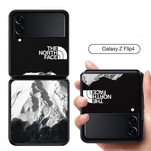 ザノースフェイス定番 Galaxy Z Flip4 5Gケースブランド サムスン z flip3カバー 広々雪山柄 the north face ギャラクシーZ FLIPスマホカバー 背面レザー galaxy z flip3ケース 落下保護 流行りケース 男性 オシャレ