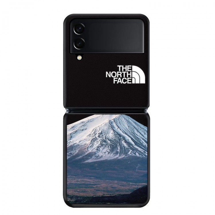 ザノースフェイス定番 Galaxy Z Flip4 5Gケースブランド サムスン z flip3カバー 広々雪山柄 the north face ギャラクシーZ FLIPスマホカバー 背面レザー galaxy z flip3ケース 落下保護 流行りケース 男性 オシャレ