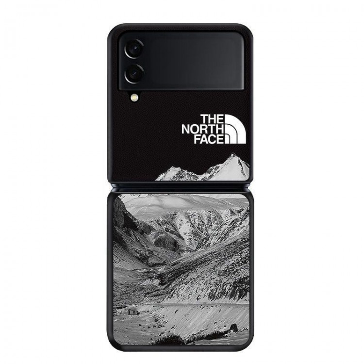 ザノースフェイス定番 Galaxy Z Flip4 5Gケースブランド サムスン z flip3カバー 広々雪山柄 the north face ギャラクシーZ FLIPスマホカバー 背面レザー galaxy z flip3ケース 落下保護 流行りケース 男性 オシャレ