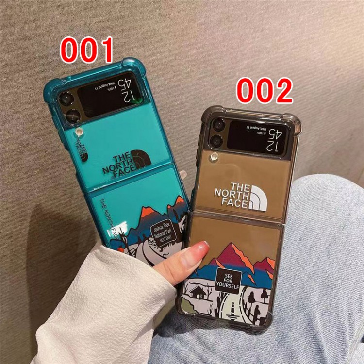 ザノースフェイス Galaxy Z Flip4 5スマホケース 韓国 オシャレ THE NORTH FACE ブランド Samsung z flip3カバー 透明ケース ギャラクシーz flip4スマホカバー 定番加州道路の柄 galaxy z flip3ケース 黄変防止 ファッション 大人気 柔らか