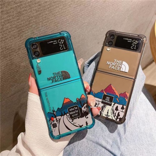 ザノースフェイス Galaxy Z Flip4 5スマホケース 韓国 オシャレ THE NORTH FACE ブランド Samsung z flip3カバー 透明ケース ギャラクシーz flip4スマホカバー 定番加州道路の柄 galaxy z flip3ケース 黄変防止 ファッション 大人気 柔らか