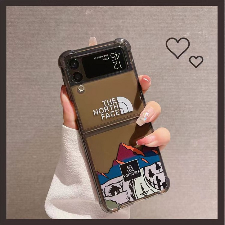 ザノースフェイス Galaxy Z Flip4 5スマホケース 韓国 オシャレ THE NORTH FACE ブランド Samsung z flip3カバー 透明ケース ギャラクシーz flip4スマホカバー 定番加州道路の柄 galaxy z flip3ケース 黄変防止 ファッション 大人気 柔らか