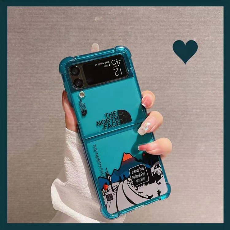 ザノースフェイス Galaxy Z Flip4 5スマホケース 韓国 オシャレ THE NORTH FACE ブランド Samsung z flip3カバー 透明ケース ギャラクシーz flip4スマホカバー 定番加州道路の柄 galaxy z flip3ケース 黄変防止 ファッション 大人気 柔らか