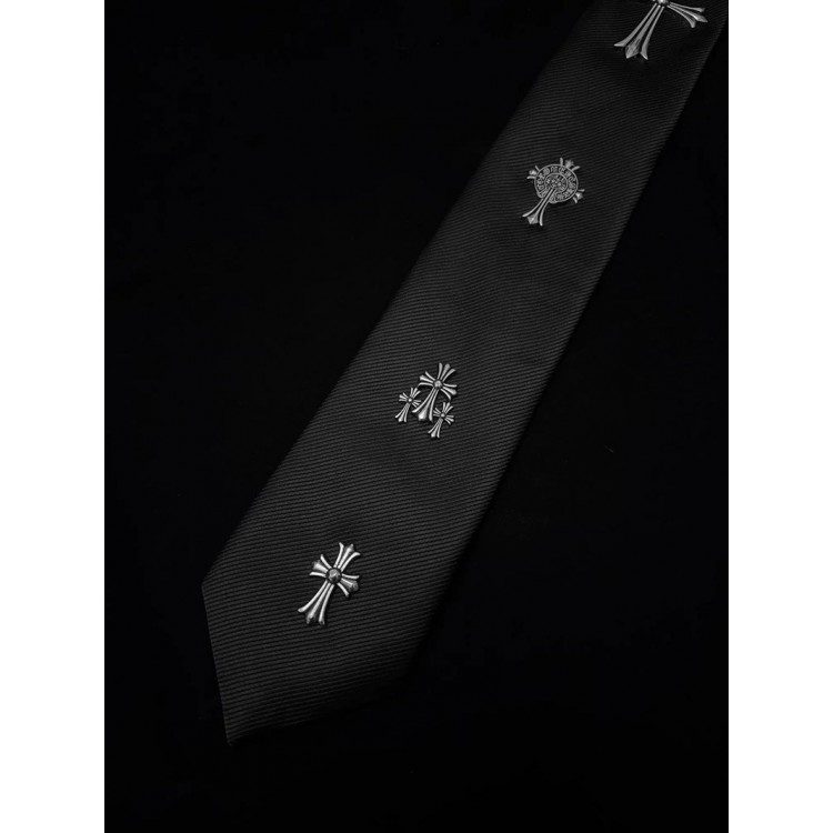 ブランドChrome Hearts風ネクタイ クロスモチーフ クロムハーツ イージータイ ブラック ゴシック パンク 装飾用ネクタイ アクセサリー 個性 流行り