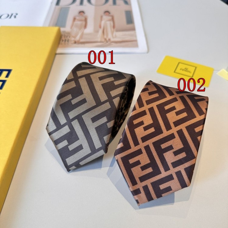 ブランドFENDIネクタイ フェンディFFロゴネクタイ ズッカ柄 シルクネクタイ ブラウン 高級 ブランドビジネスネクタイ 結婚式 プレゼント メンズ