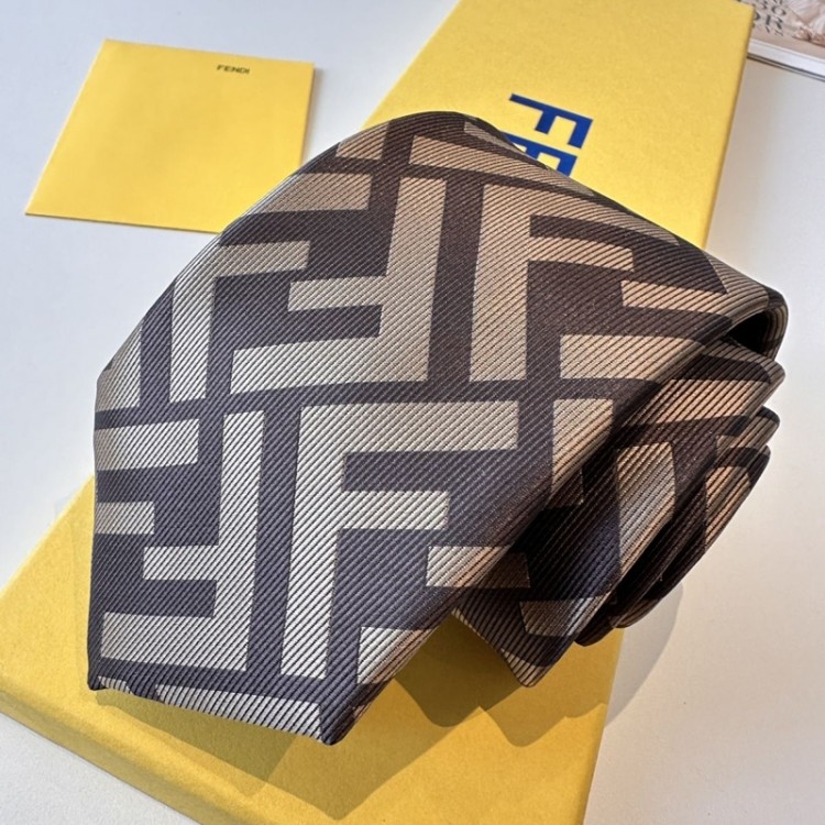 ブランドFENDIネクタイ フェンディFFロゴネクタイ ズッカ柄 シルクネクタイ ブラウン 高級 ブランドビジネスネクタイ 結婚式 プレゼント メンズ