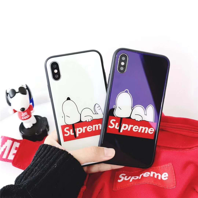 シュプリーム iphone 12/12 pro/12 mini/12 pro max/11/11 pro/11 pro max/se2ケース お洒落 ブランド 背面硝子 Supreme 漫画風 スヌーピー