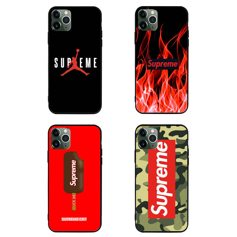 Supreme ブランド AQUOS Zero5G Basic/R5G/sense4ケース 背面ガラス シュプリーム AJ ジャケット型 ジョーダン 迷彩色 iphone 12mini/12pro max/11 pro max きらきら