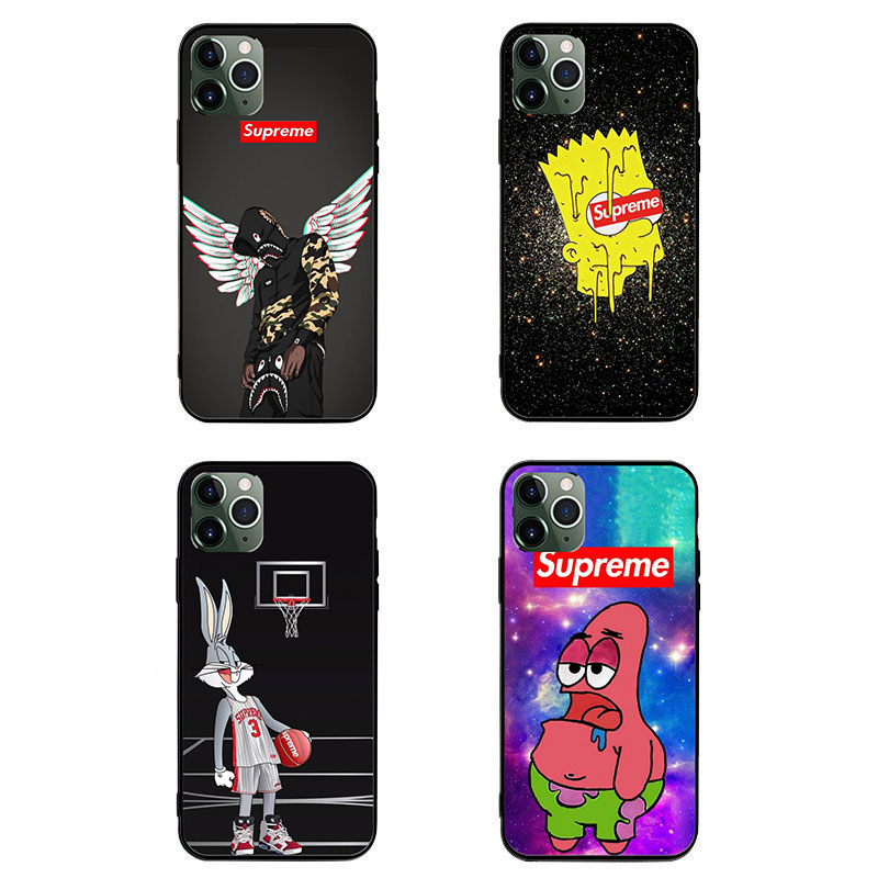 Supreme ブランド AQUOS Zero5G Basic/R5G/sense4ケース 背面ガラス ザ・シンプソンズ 翼  パイダクシング 兎柄 シュプリーム ジャケット型 iphone 12mini/12pro max/11 pro max きらきら xperia