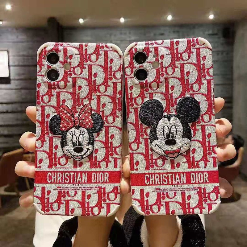 ディズニー ディオール iphone 12/12 pro/12 mini/12 pro max/11/11 pro/11 pro maxケース モノグラム 刺繍柄 dior ブランド 四角衝撃 ミッキー ミニーマウス 芸能人愛用 薄い