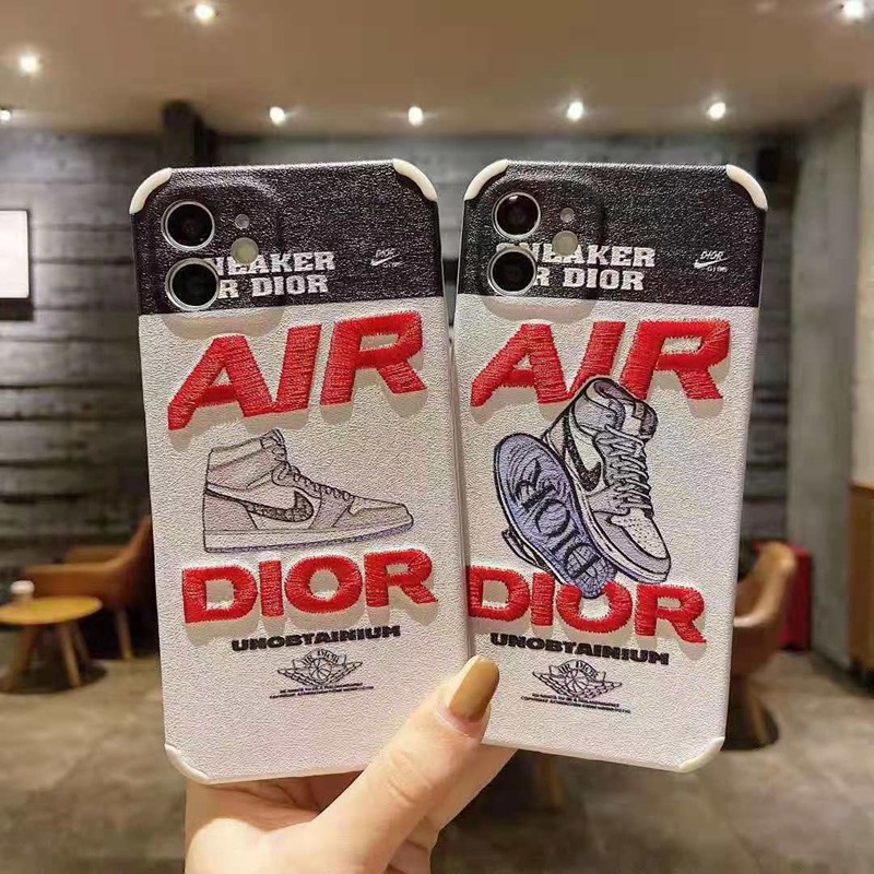 NIkeナイキDiorディオール ブランドiphone12pro/12mini/12pro max/11ケース 刺繍風 スニーカー 耐衝撃 airjordan 女性向け アイフォン12/x/xs/xr/8/7カバー 