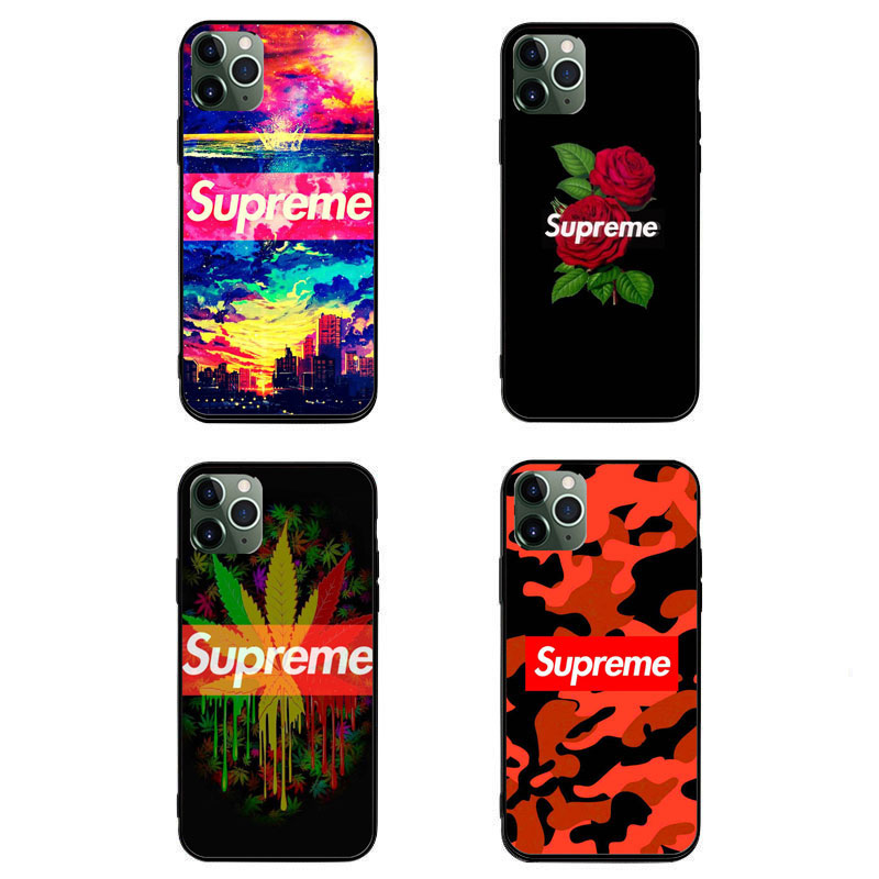 Supreme ブランド AQUOS Zero5G Basic/R5G/sense4ケース シュプリーム バラ メープルリーフ カモフラージュ 背面ガラス ジャケット型 全機種対応 ins風