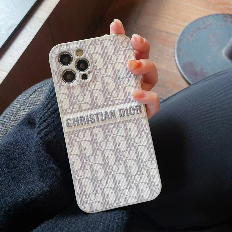 ディオールブランドiphone12pro/12pro max/12ケース かわいい刺繍柄滑り止め