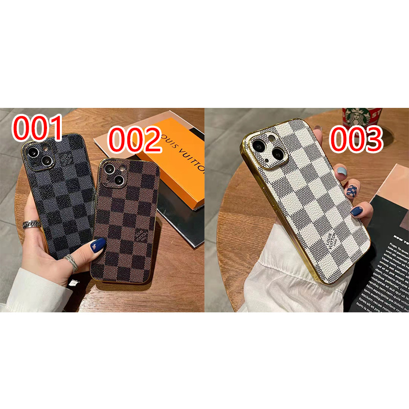 lv ブランドIPhone14Pro max/13Pro/12保護ケース 高級革 メッキ加工