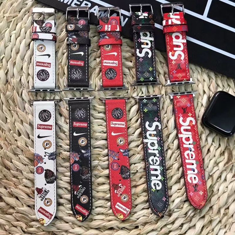 ブランド Supreme ナイキ Apple Watch 8/9レザーバンド 柔らか 痛くない シュプリーム LV アップルウォッチ8/se2バンド レトロ感 人気 ストラップ 高品質バンド メンズ 若者 ファッション